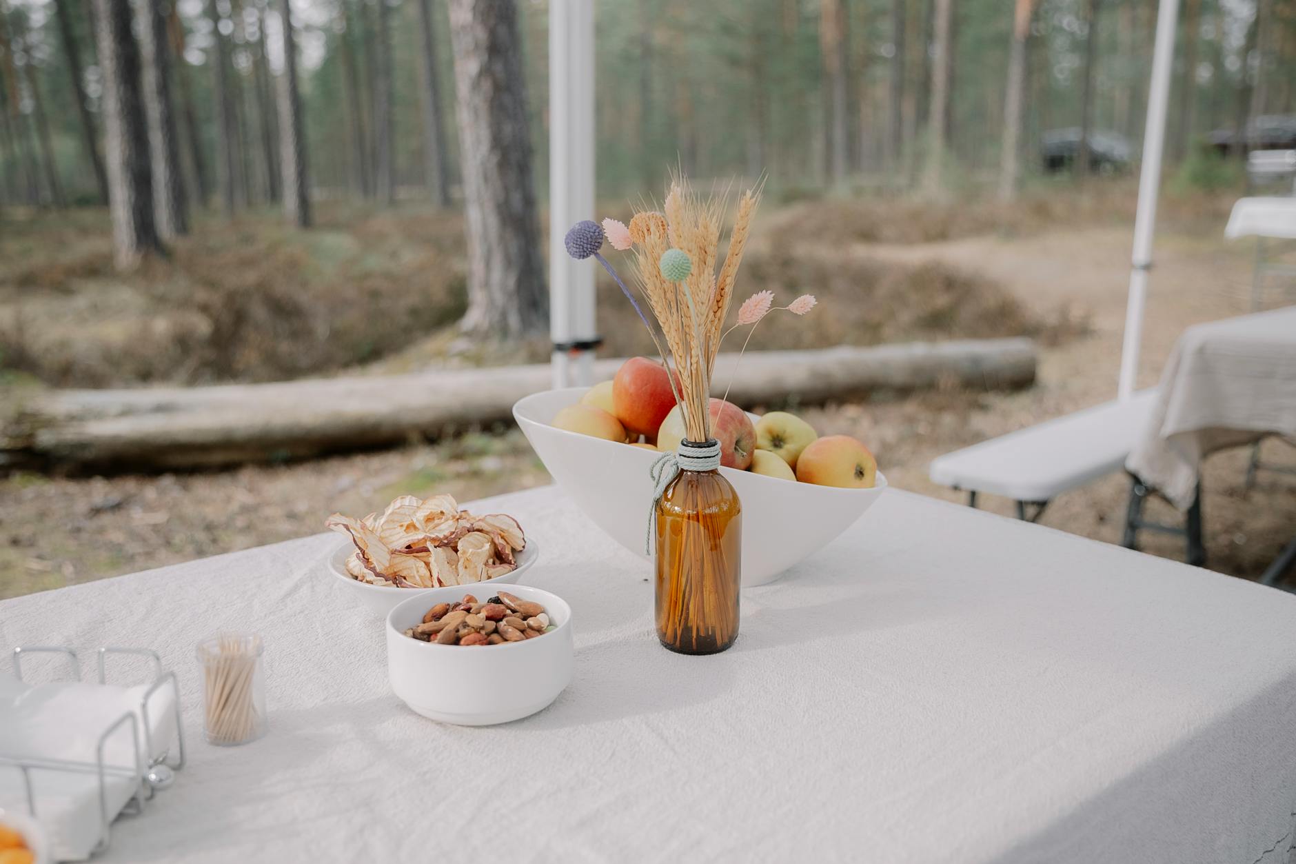 table with fruit in forest